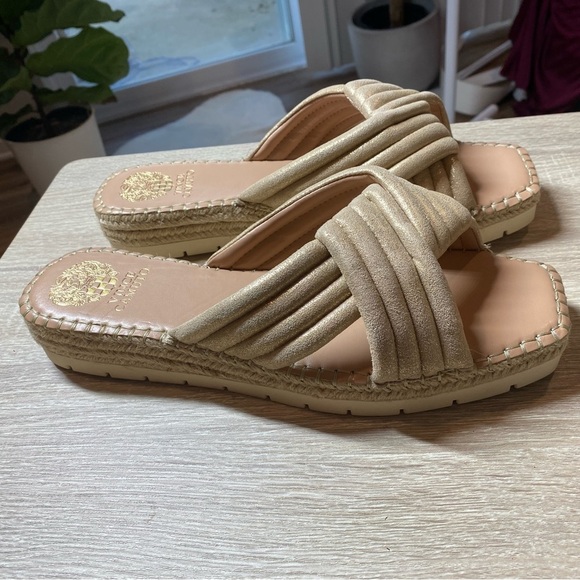 Vince Camuto Melysa Crossband Slide Sandals in Egyptian Gold - Picture 1 of 10